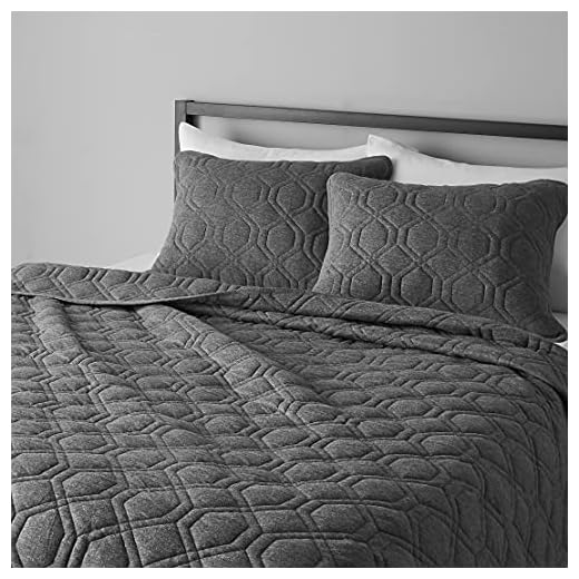 Amazon Basics Cotton Jersey Blend Quilt Bedspread - Full/Queen, Dark Grey