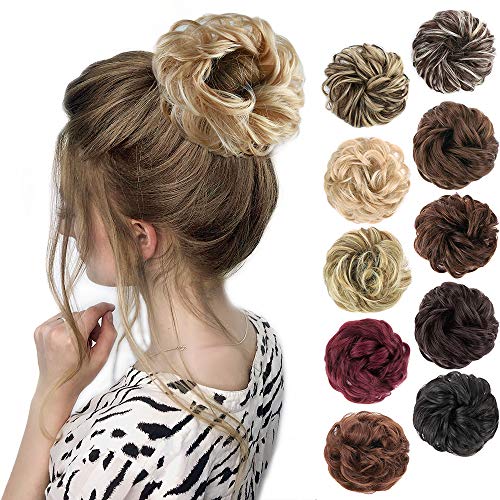 MORICA Messy Hair Bun Hair Scrunchies Extension Curly Wavy Messy Synthetic Chignon for Women Updo Hairpiece (Color:85H88#).