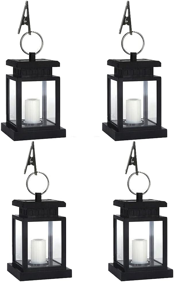 LED Outdoor Solar Hanging Lantern, Garden Patio Yard Landscape Lights, Solar Outdoor Lantern Solar Powered with Auto Sensor On Off for Table Yard Patio Walkway, Warm White Candle Flicker, 4 Pack