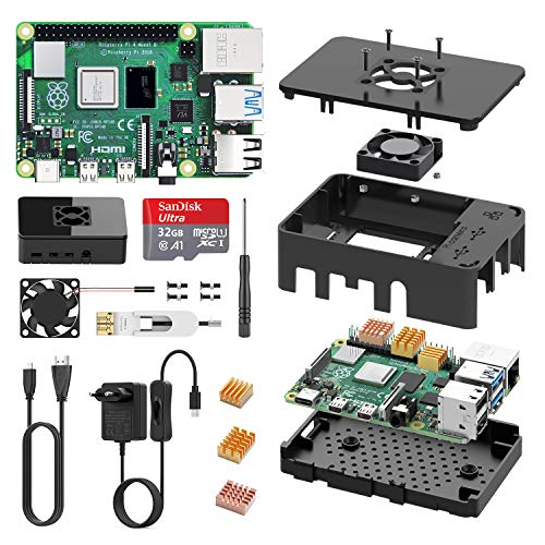 TICTID Raspberry Pi 4 Modelo B 8GB Kit, Versión Actualizada de Raspberry pi 3 con Tarjeta MicroSD de 32GB, Adaptador tipoC 5V 3A con Interruptor, Ventilador, Estuche y Lector de Tarjetas, etc