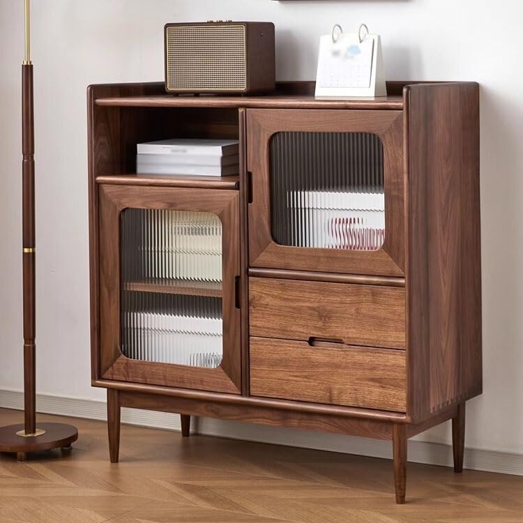 Kawa Bar Szafka Czarny Orzech Domowa Kuchnia Kredens Lite Drewno Salon Dekoracyjny Stolik Restauracja Przechowywanie Meble Wejście Dekoracja Bufetowa Szafka Z Przechowywaniem (80*40*100cm)
