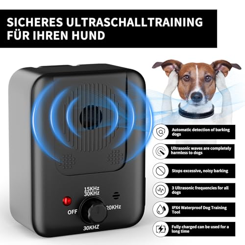 QEWEUUIE Anti Bell Gerät Hunde,3 Modi Antibell Ultraschall Gerät,50 Fuß Antibell für Hunde,Einstellbare Frequenz, IPX4 Wasserdichtes,Geeignet für das Training großer, mittelgroßer und Kleiner Hunde