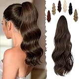 FELENDY 16' Ponytail Extension Long Curly Wavy Ponytails Clip in Claw Hair Extension Pony Tails Natural Looking Synthetic Hairpiece for Women Medium Brown