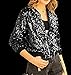 Cresay Women's Sequin Fitted Long Sleeve Zipper Blazer Bomber Jacket (Large, D Black)