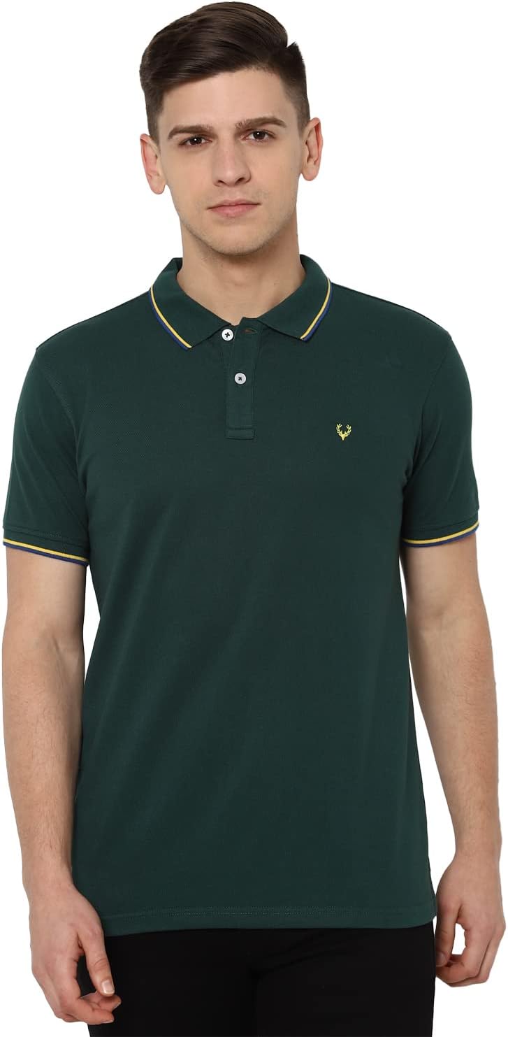 Allen Solly Men’s Solid Polo T‑Shirt | Regular Fit | Premium Cotton | Contrast Tipping Collar | Smart Casual Wear