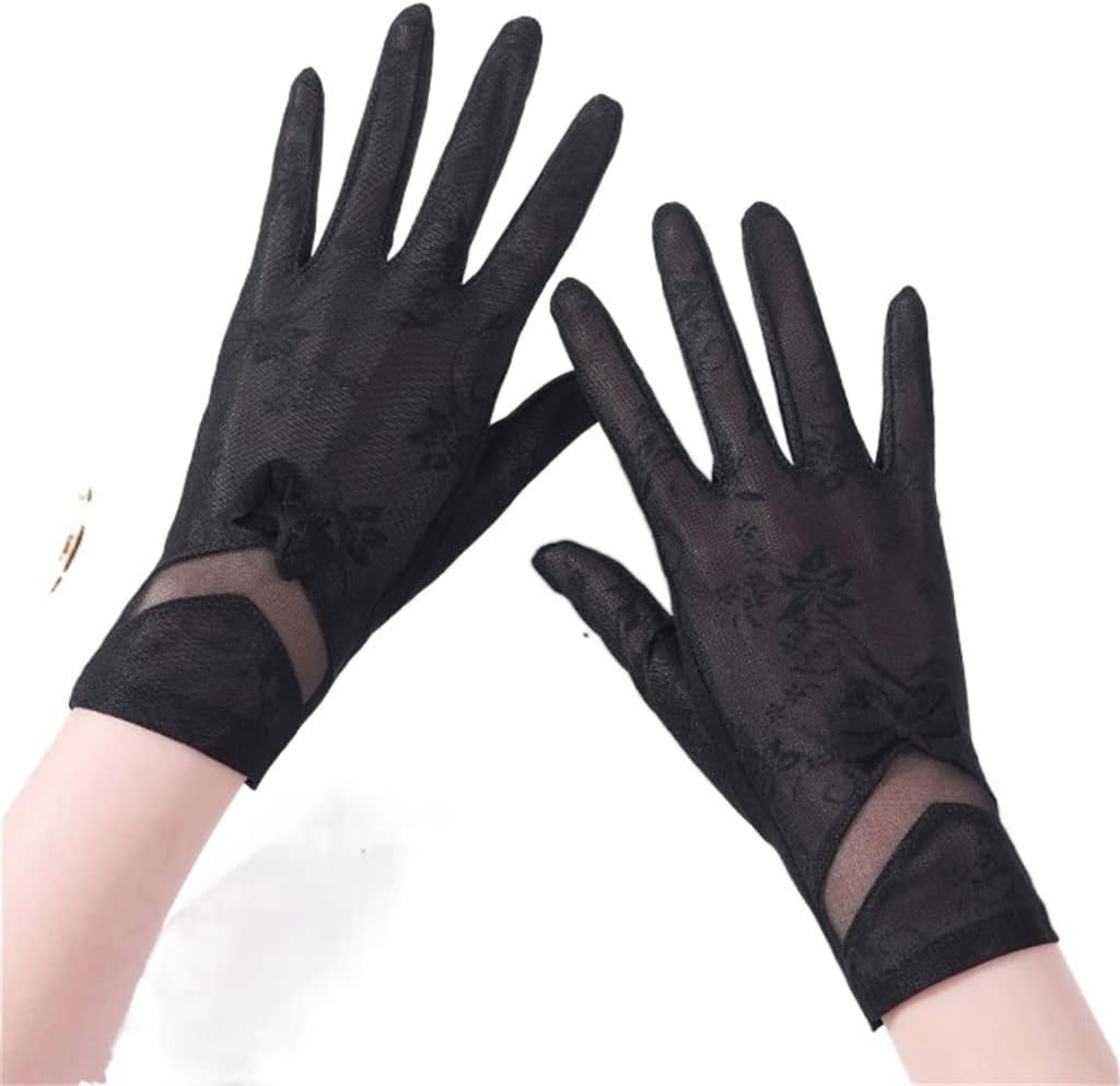 Women's Thin Full Finger Touch Screen Short Lace Driving Spring and Autumn Ice Silk Gloves(E)