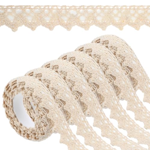DOPENSPI 6 rollos de cinta de encaje autoadhesiva, 10,8 m, cinta de encaje vintage, color beige, cinta decorativa, cinta de tela beige, cinta de tela autoadhesiva para bodas, manualidades, álbumes de
