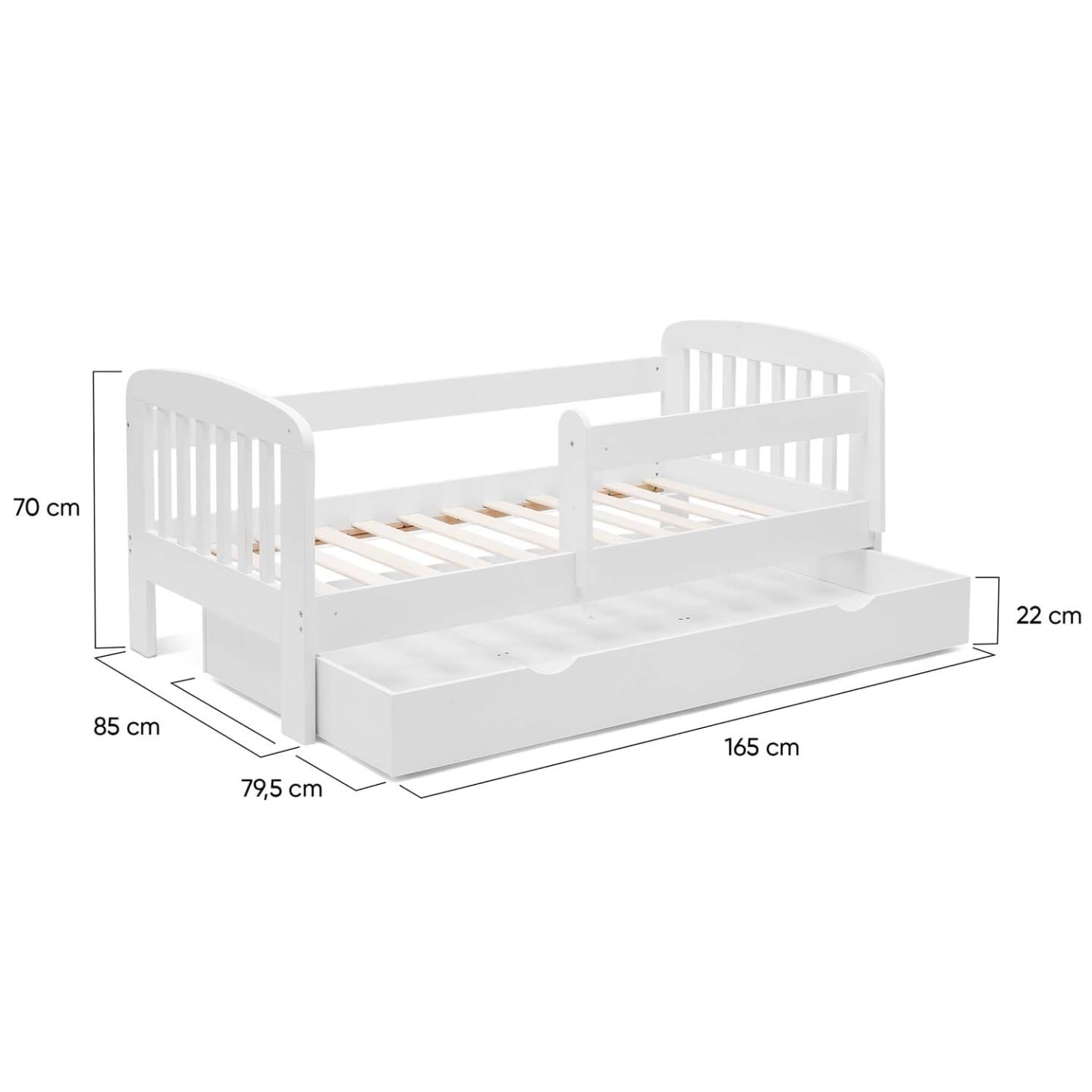IDMarket - Cama infantil 80 x 160 cm Lilia con 1 cajón, somier y barreras