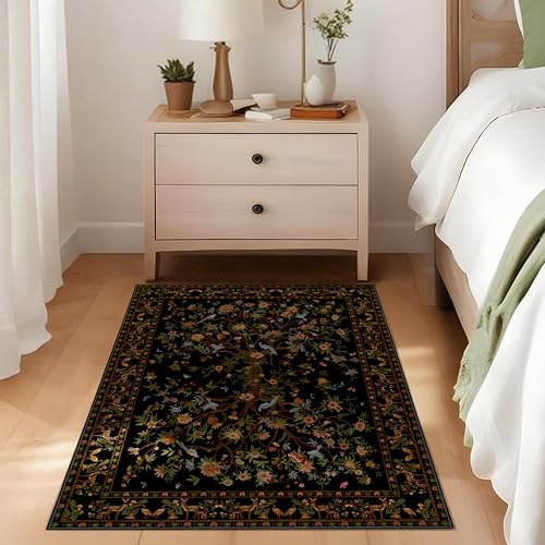 Tapete decorativo Boho floral 2x3 ft lavable negro miniatura 4