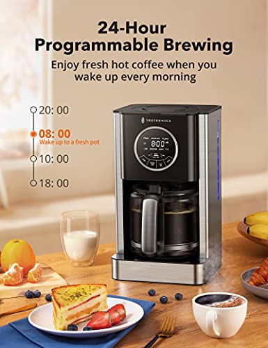 Drip Coffee Maker 12 Cup Programmable, TaoTronics Coffee Machine with Glass Coffee Pot Filter and Timer, Brew Strength Control, Keep Warm, Touch Control, Anti-Drip, Self-Cleaning Function for kitchen - Thumbnail 4