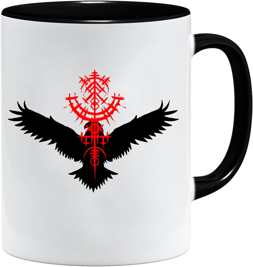 Jungle Mug Taza vikinga nórdica, idea de regalo para hombres mayores, papá, abuelo, taza de café, diseño vikingo, cránea, jarra de cerveza Thors Hammer (VIKING008)