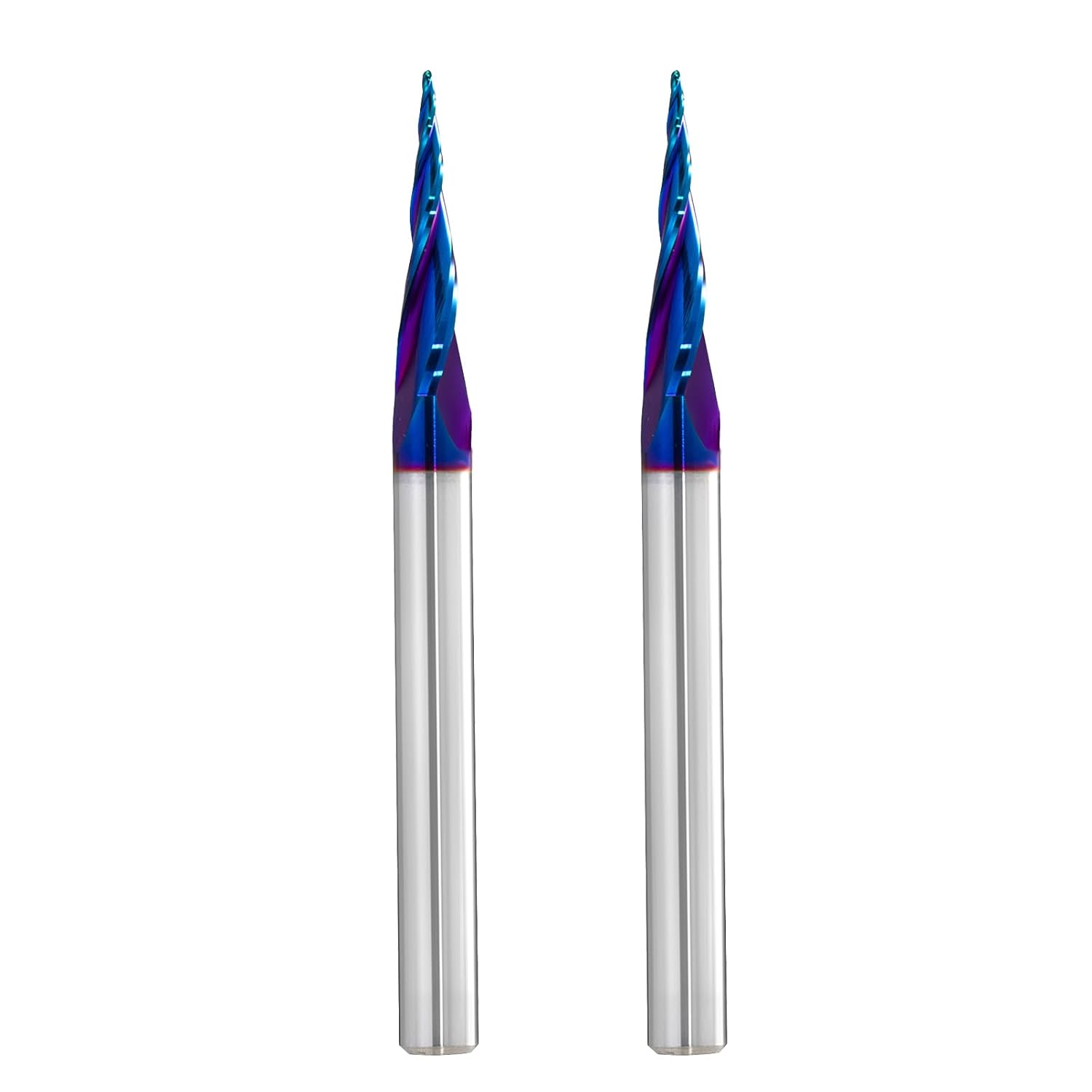 2 PCS CNC Router Bits 1/4 inch Shank Spiral Tapered Ball Nose 2D & 3D Carving Bit 6.2 Deg Tapered Angle Ball End Mill 3" OVL for Wood Carving Engraving Detail Profile