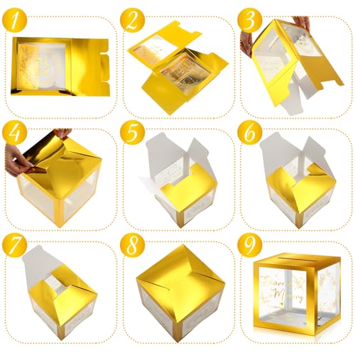 Image of Pajean 50 Pcs Greenery Share a Memory Card for Celebration of Life Memory Cards Box with Transparent Windows Memory Box for Funeral Wedding Birthday Graduation Bridal Shower Guest Card Ideas (Gold)