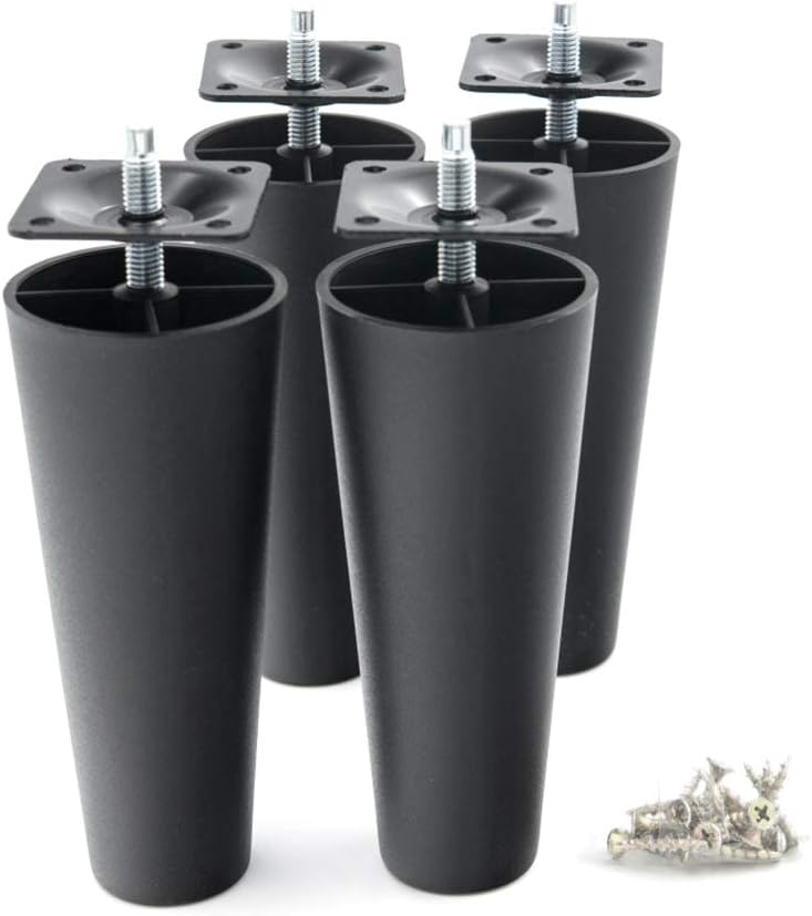 MAGIIN Furniture Legs, M8 Replacement Furniture Feet with Pre-Drilled 5/16inch Furniture Support Feet Bolt & Mounting Plate & Screws for Couch Sofa Cabinet (Black Tapered 4 Set)
