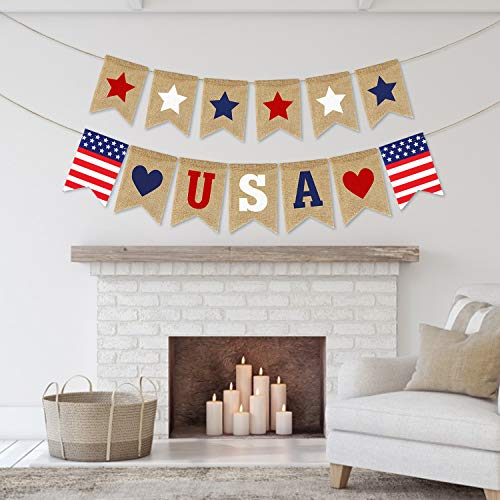 USA-Banner-Burlap-4th-of-July-Decorations-Rustic-Patriotic-Banner-Red-White-Blue-Stars-Bunting-Garland-for-President-Day-4th-of-July-Party-Supplies-4th-of-July-Patriotic-Outdoor-Indoor-hanging-Decor USA Banner Burlap 4th of July Decorations Rustic Patriotic Banner Red White Blue Stars Bunting Garland for President Day 4th of July Party Supplies 4th of July Patriotic Outdoor Indoor hanging Decor