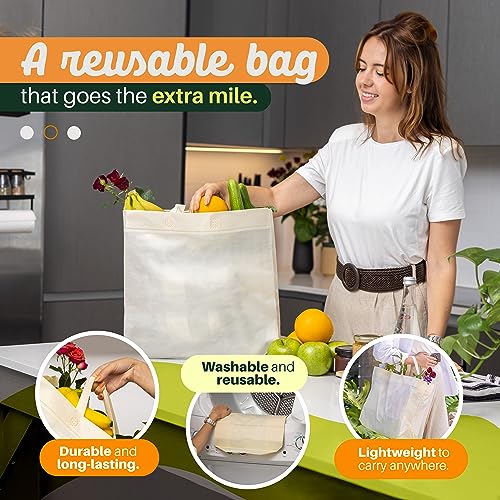Simply Cool 200 Pack Reusable Grocery Bags, Large Tote Bags Bulk, Cream - image 4