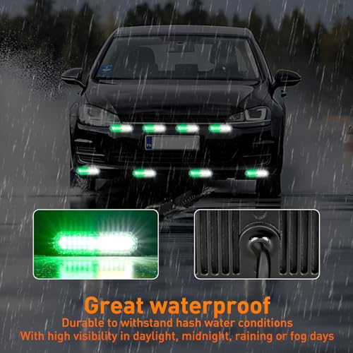 Image of Nilight 8PCS LED Strobe Lights 12V 24V Amber White Sync Feature Ultra Slim | Green White 12 LED Emergency Hazard Warning Light Flashing Warning Mini Surface Mount Grille for Car Truck Camper trailer SUV