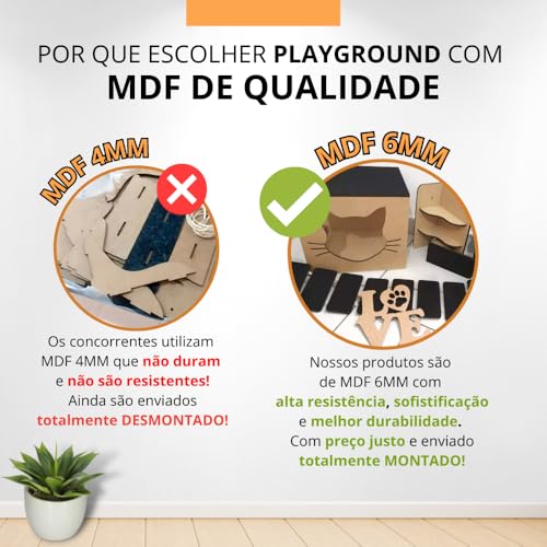 Playground Para Gatos 8 Peças Mdf 6mm Kit Nicho Gato Orelha Prateleiras Ponte e Degraus - Seguro e R