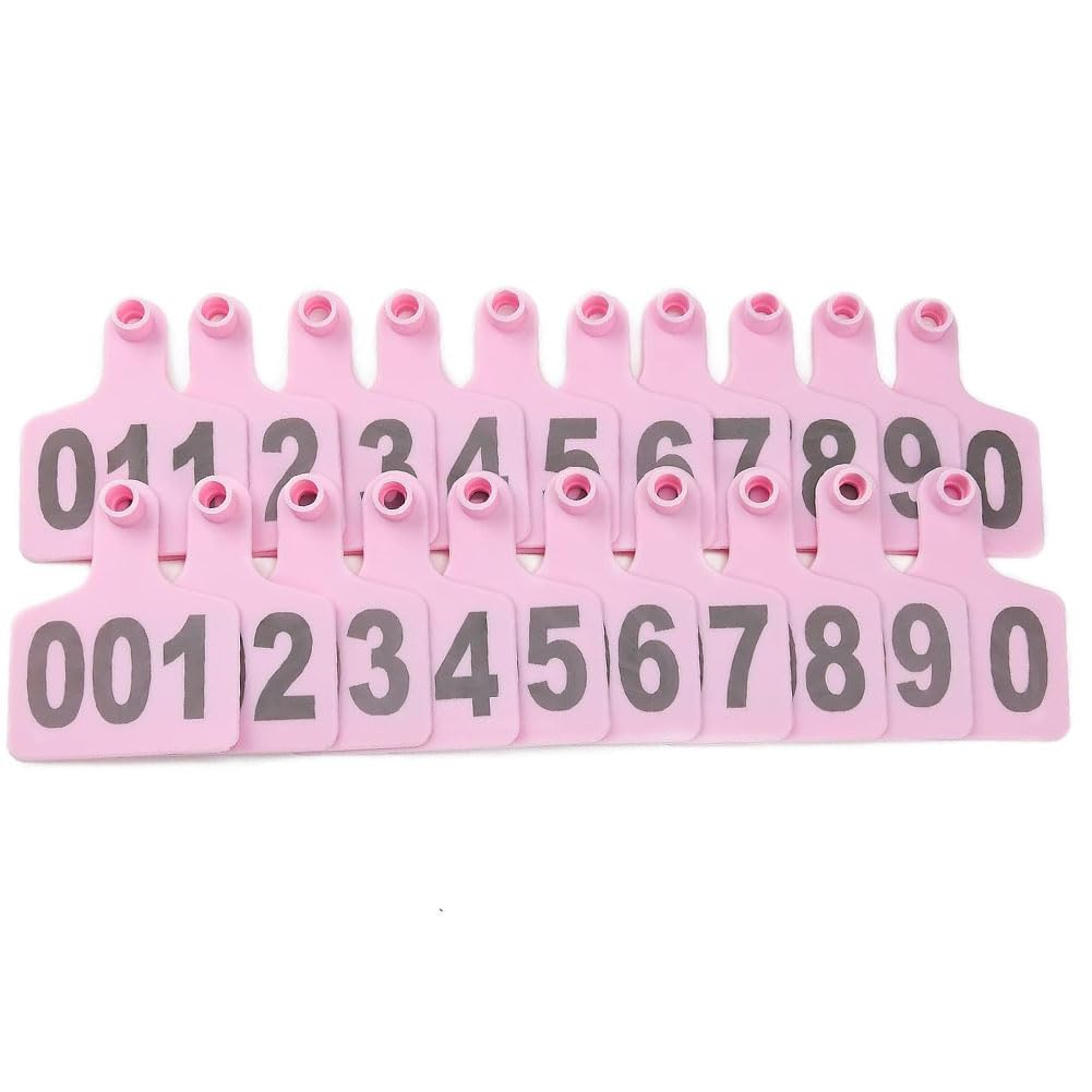 100 Stück Rinder-Ohrmarken Nr. 001-500, Kunststoff-Ohrmarken für Nutztiere für Kühe, Ziegen, Schafe, Schweine, Tieridentifikations-Ohrringe Rosa 7.5 * 10cm (2.95 * 3.93in) 201-300
