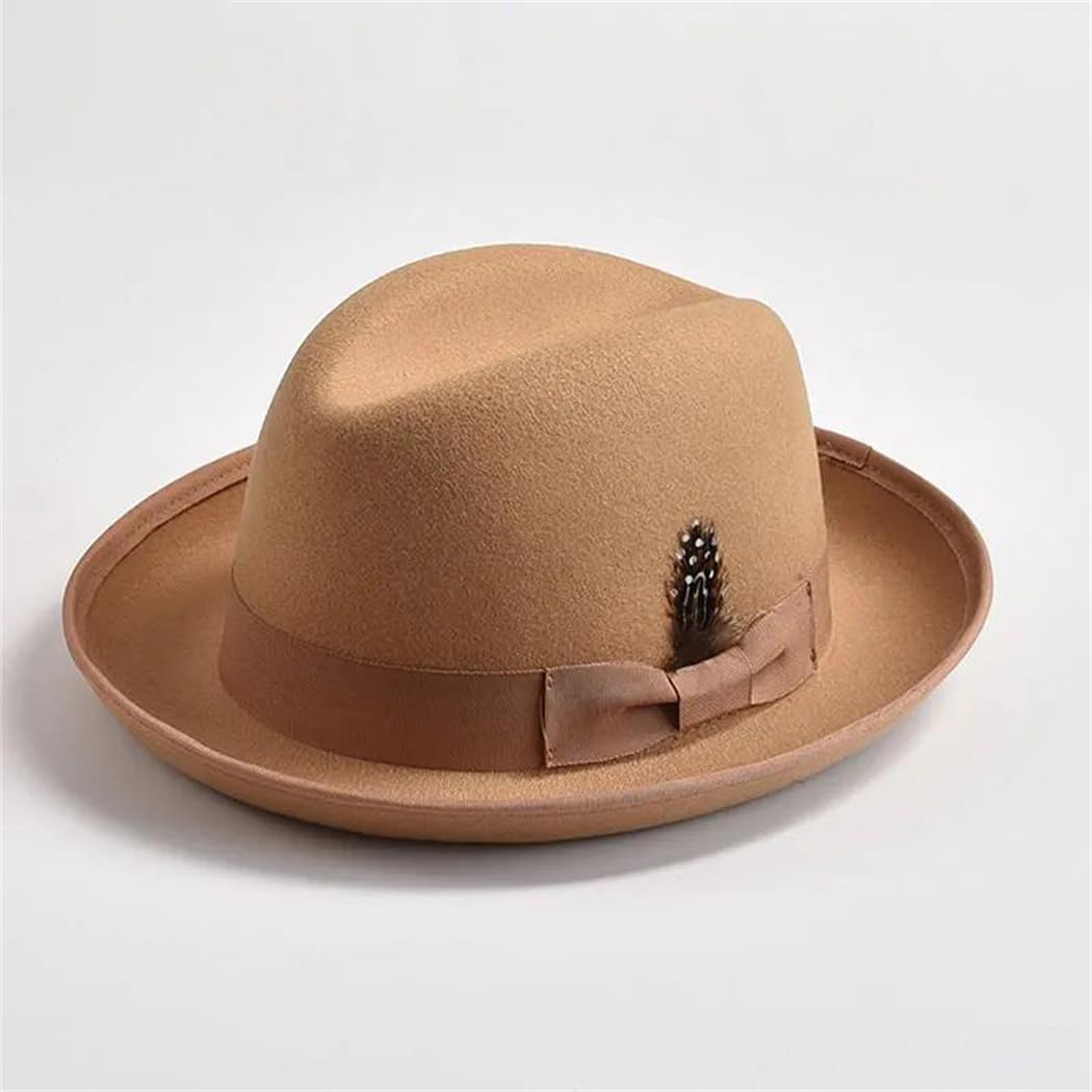 Cappelli Fedora in feltro di lana per uomini e donne per cappello da festa con orlo arrotolabile per gentiluomo chiesa Jazz cappello da festa