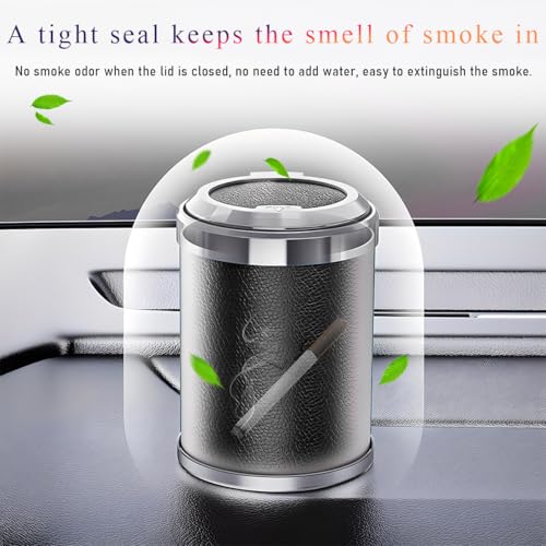 Image of Wevdn Car Ashtray with Lid, Detachable & Portable Stainless Steel Smokeless Ashtrays for Car, Mini Universal Smell Proof Windproof Car Ashtray with LED Blue Light, Car Accessories (Black)