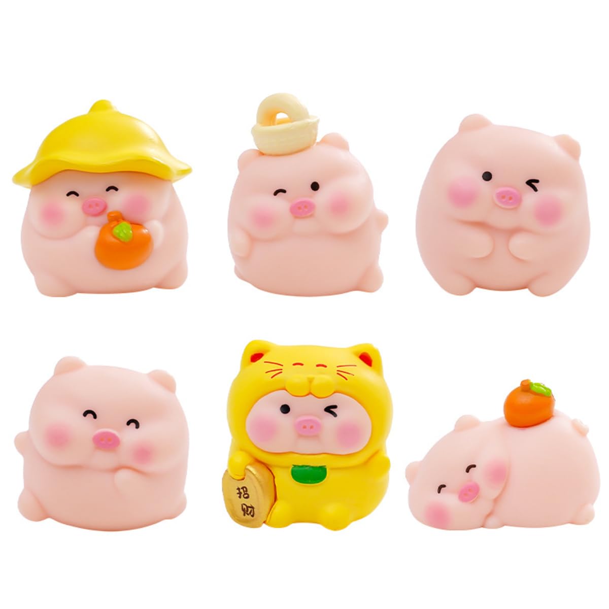 FOLANDO Pigs Figure Set, 6 Pcs Mini Piglet Figurines Pig Ornaments Pet Piggy Statue Garten Decoration Animal Figures Pig Sculpture Micro Landscape Desk Office Car Decor (Piglets)