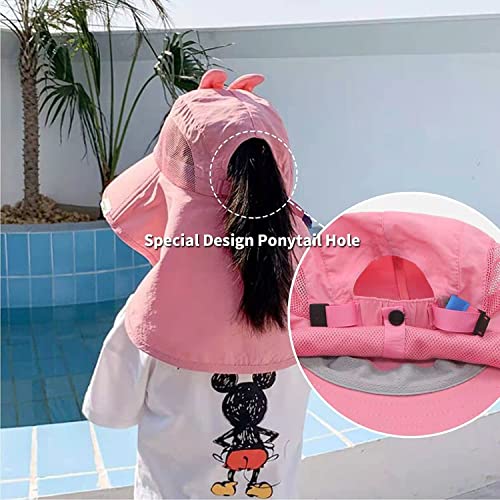 Chapéu infantil com proteção solar FPS 50+ chapéu de praia de abas grandes com malha e alça de queix