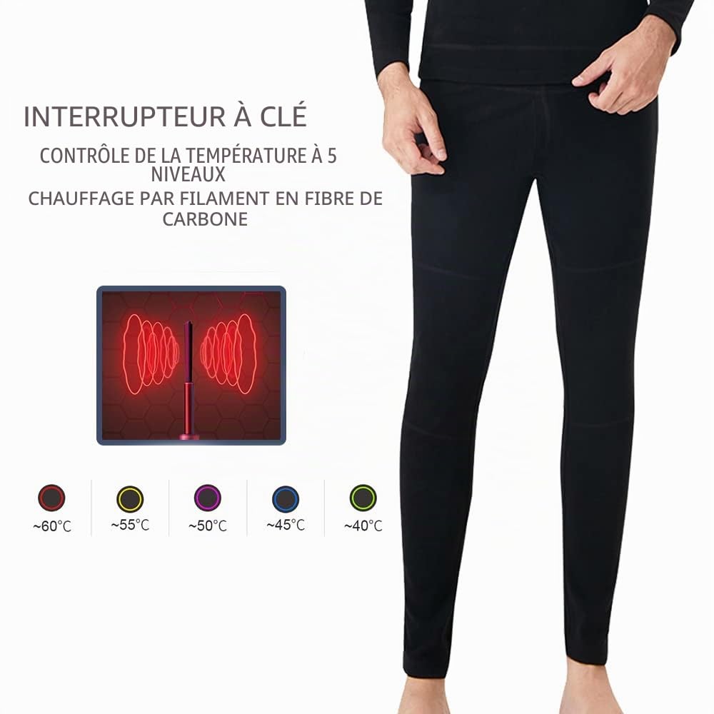 scosao Pantalon Chauffant pour Homme Rechargeable Pantalon de Sous-Vêtement Chaud d'hiver Pantalons Baselayer Thermique avec Contrôle APP 3 Températures pour Intérieur Extérieur Chasse Ski Moto