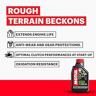 Motul Combo of C2 Chain Lube (400 ml) and C1 Chain Clean for All Bikes (400 ml) (LBCH014) & Motul 104080 5100 4T Hybrid 15W-50 API SM Technosynthese Semi Synthetic Engine Oil for Bikes (1 L)