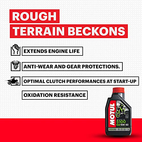 Motul Combo of C2 Chain Lube (400 ml) and C1 Chain Clean for All Bikes (400 ml) (LBCH014) & Motul 104080 5100 4T Hybrid 15W-50 API SM Technosynthese Semi Synthetic Engine Oil for Bikes (1 L)