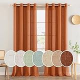 MIULEE Burnt Orange Linen Curtains 90 Inches Long 2 Panels for Bedroom Living Room, Soft Linen Textured Window Drapes Semi Sheer Light Filtering Grommet Burlap Boho Fall Rustic Terracotta Rust Decor