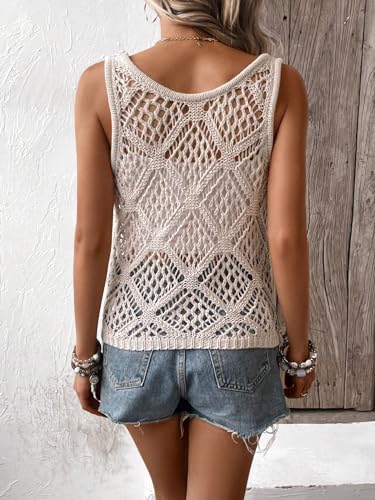 COZYEASE Women's Crochet Tank Tops Knit Sweater Vest Hollow Out Sleeveless Cover Up Summer Boho Top Scoop Neck Pullover2