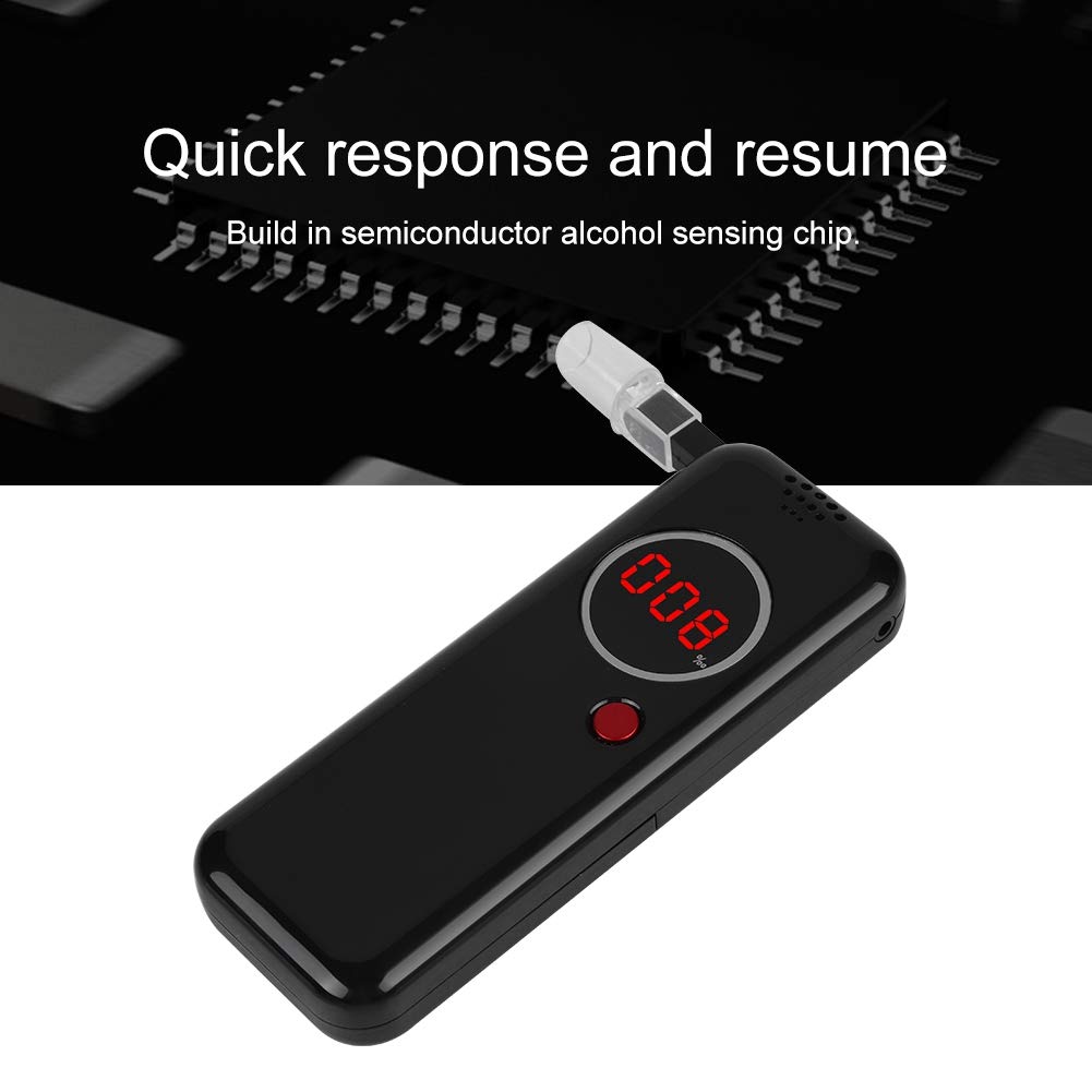Sonew - Probador de Alcohol, analizador Digital de respiración portátil, Detector de Aliento de Alcohol Profesional con Pantalla LCD roja Digital + boquillas adicionales de 6 Piezas (Negro).