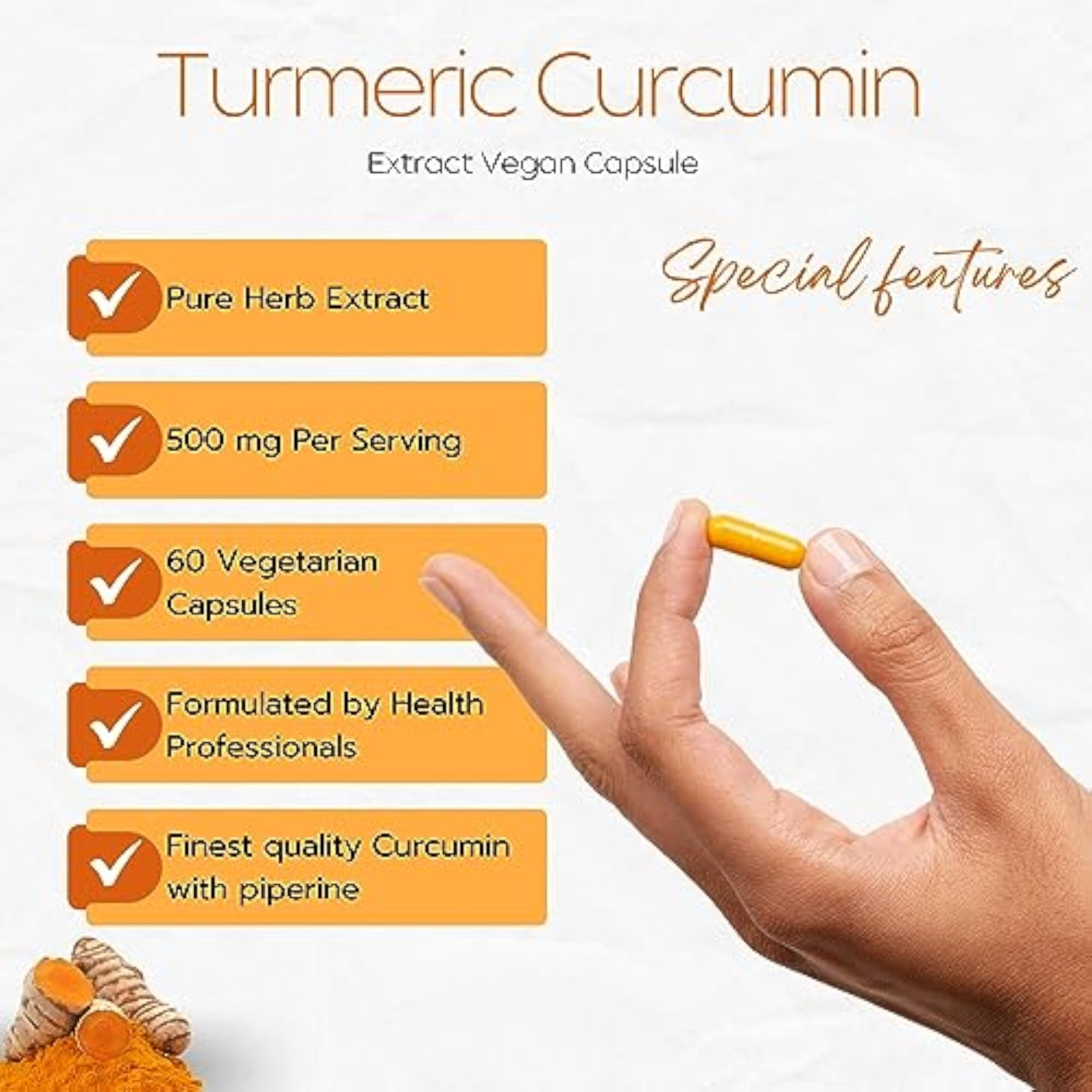 Turmeric Curcumin 60 Capsules, Natural Anti-Inflammatory Supplement