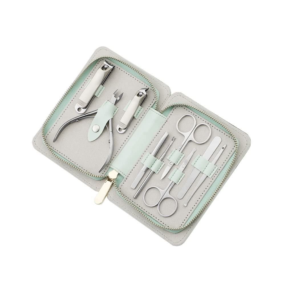 Juego de manicura, Juego de uñas, Juego de uñas de acero inoxidable de 9 piezas Juego de uñas de pedicura profesional for el hogar Juego de belleza de viaje portátil con bolsa de moda portátil Kit de