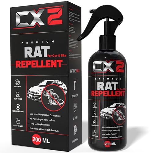 Image of CX2 Rat Repellent Spray (200ml) for Car, Bikes | Mouse | Natural Powerful Complete Pest Control Protect Your Wires in Car, Bike | Easy to Use, Non Toxic No Kill Only Repels