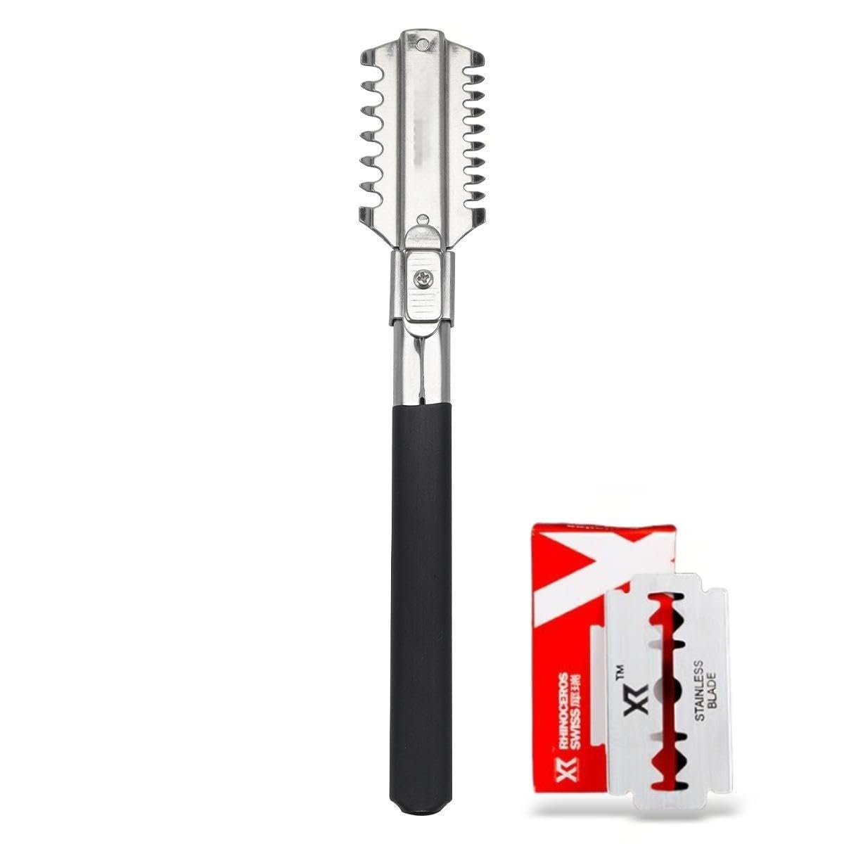 Hair Thinning Razor Comb with Double-Edge Blades, Manual Cutting Tool, 10 Feather Styling Blades