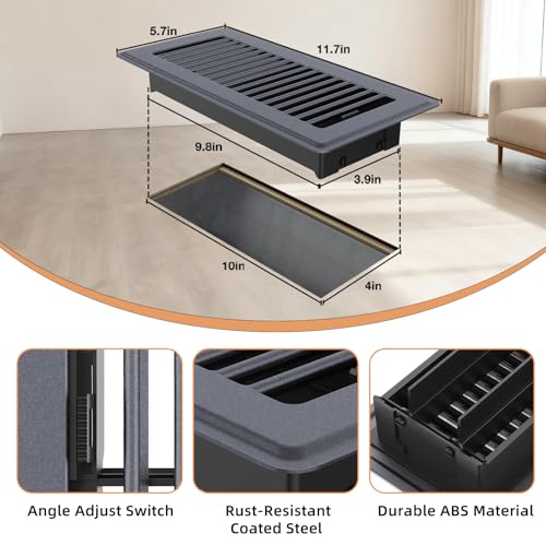 Image of Floor Register 4 x 10-8 Pack Gray Floor Vents, Heavy-Duty Steel Adjustable Airflow Floor Vent Covers, Rust-Resistant Vent Cover are Suitable for Living Room, Bedroom and Bathroom