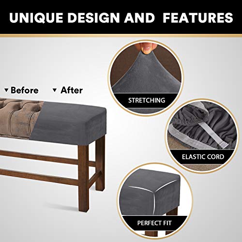 Velvet Spandex Bench Covers For Dining Room - Soft Thick Velvet Bench Slipcover Bed Bench Cover Removable Washable Bench Seat Protector For Living Room, Kitchen, Bedroom (Large, Grey) #TOP3