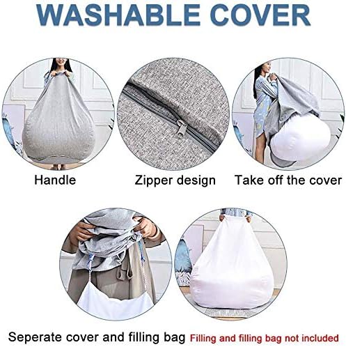 Miniatura 2 de Funda de sofá para silla tipo puf, sin relleno, tumbona perezosa, respaldo alto, grande, puf, con tres bolsillos laterales para adultos y niños