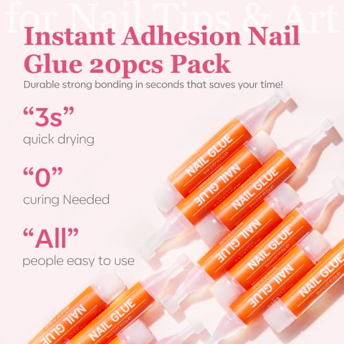 20Pcs Modelones Nail Glue For Acrylic Nails, 40G Large Capacity Professional Nail Bond False Nail Tips Glue For Broken Nails Adhesive Super Bond For Press On Nails Safey Non-Toxic Long Lasting #TOP3