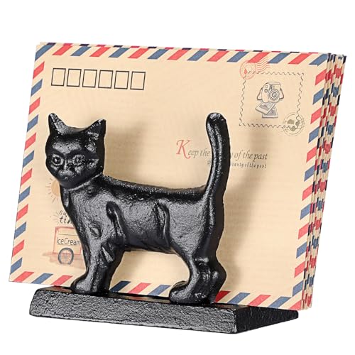 BTSKY Cast Iron Mail Organizer Countertop, Heavy Duty Desk Mail Holder for Letters & Documents, Vertical Envelope Sorter for Home Office, Bill Rack - Black, Cat Shape