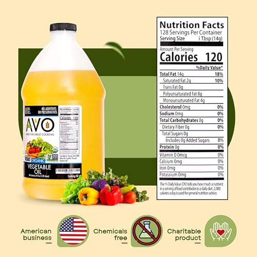 Image of AVO ORGANIC VEGETABLE Oil, 64 Fl-oz (Half a Gallon) NO preservatives added