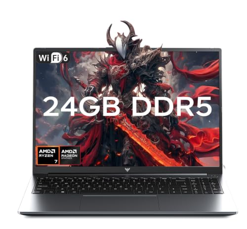 Image of Gaming Laptop with AMD Ryzen 7 H255 (up to 4.9GHz),24GB DDR5 512GB NVMe SSD | 16 inch Laptop with AMD Radeon 780M,Backlit KB,Windows 11,1920x1200 FHD,WiFi 6,Full Function Type-C,Beat R9 6900HX