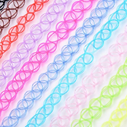 PLABBDPL 12 Stück Elastische Halskette, Regenbogen-Halskette Choker Halsketten Modeschmuck Modeschmuck für Mädchen Mädchen Kinder Frauen Elastischer Gummi/Kunststoff