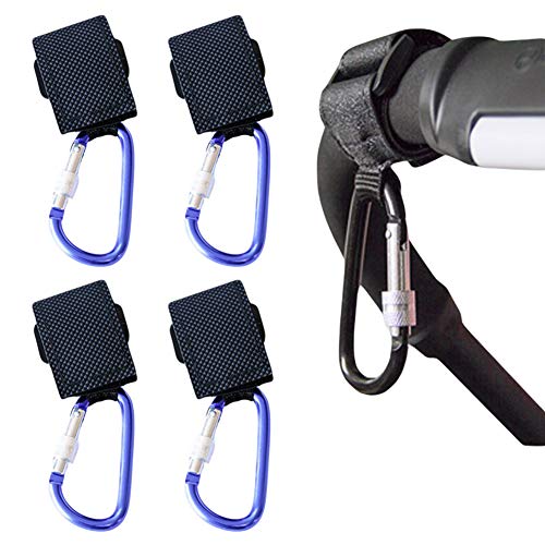 Clips para cochecito de bebé y cochecito, ganchos para cochecito y momia para su bolsa de la compra y bolsa de cambio de bebé, ajuste universal, multicolor (4 clips azules para cochecito) Cover