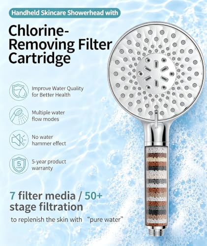 Image of SR SUN RISE Filtered Shower Head with Handheld High Pressure 9 Spray Mode Showerhead Detachable Shower Head Water Softener Filters Beads for Hard Water Remove Chlorine 1 Filter Silvery