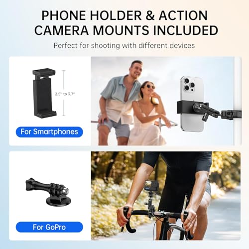 Image of Action Camera Super Clamp Mount with Mobile Clip & Mount, 1 /4 inch Screw and 3 /8 inch Screw Hole,360 Double Ball Head Magic Arm for Action Camera, Light, DSLR, Pole, Bike for Insta 360, Go Pro, DJI