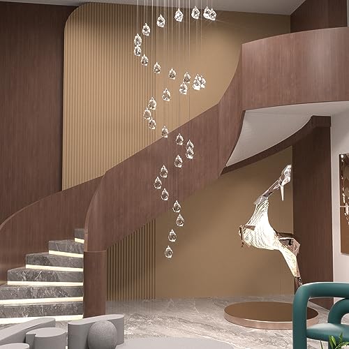 Modern K9 Solid Ice Crystal Chandelier 20-Lights Pendant Light Ceiling Lmap Led Remote Control App Dimmable 3000-6000K Fixture For High Ceiling Foyer Entrance Spiral Staircasehigh Ceiling Living Room #TOP1
