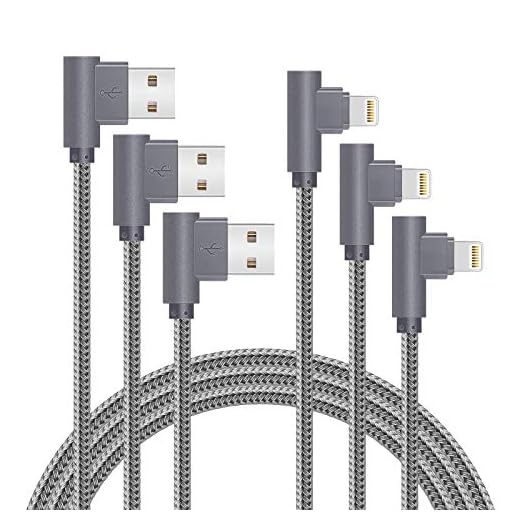 MFi Certified 10FT Lightning Cable iPhone Charger Cord 90 Degree Fast Data Cable Nylon Braided Compatible with iPhone Xs Max/XS/XR/7/7Plus/X/8/8Plus/6S/6S Plus/SE (Gray, 10FT)